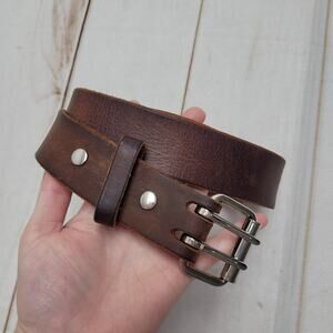 Hanks Belts the legend brown leather thick belt 44 double prong retro
